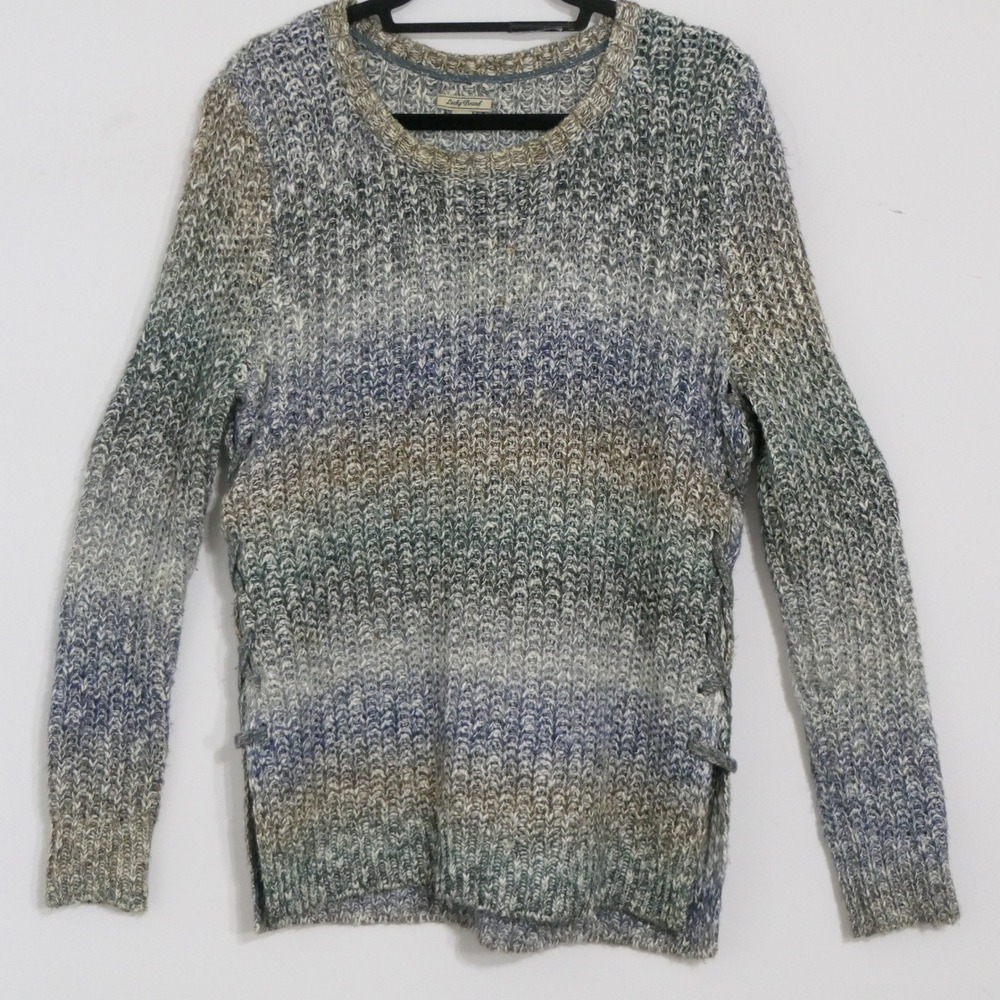 Lucky Brand Womens Sweater M Blue Green Space Dye Boho Earthy Ombre Tunic